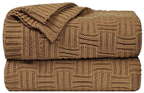 sourcing map Überwurfdecke aus 100 % Baumwolle, Zopfmuster, weich, leicht, strukturiert, einfarbig, Sofaüberwurf, Couchbezug, dekorative Strickdecken, Braun, 119,4 x 177,8 cm