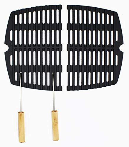 Grillclub 2-teiliger Gusseisen Grillrost + 2 Griffe + 2 Adapterklammern für Weber Q200 Q2000 Serie