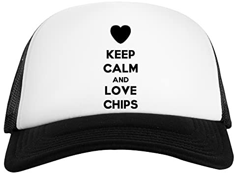 Keep Calm and Love Chips Weiß Schwarz Unisex Baseball Cap White Black