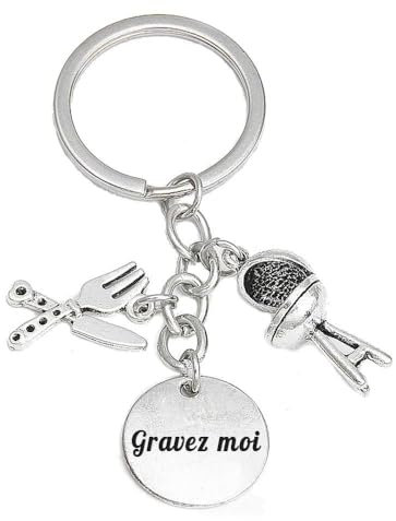 Porte-clés Barbecue Couteau Fourchette Gravure Personnalisée sur Médaille