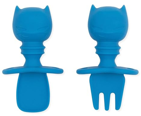 Bumkins Chewtensils Ensemble Fourchette/Cuillère en Silicone pour Bébé - Batman Bleu