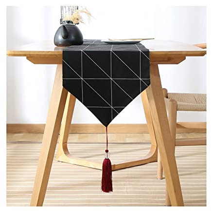 Aotiwe Rouleau Chemin de Table, Nappe de Protection Table Motif de Losange Simple Et Moderne Coton Le Noir 33x100CM