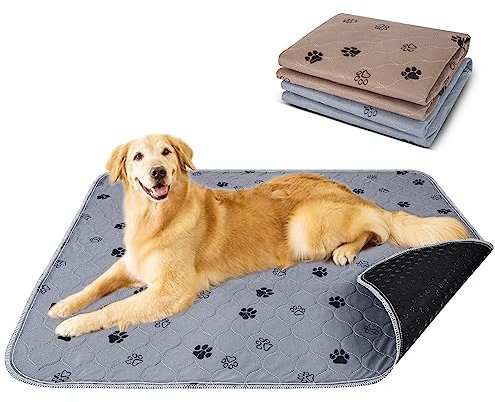 LENAUQ Puppy Training Pads 80x90cm, 2er Pack wasserdichte Inkontinenzmatte für Haustiere, Maschinenwaschbare Pisspads Saugfähige Hundetrainingspads für Zuhause/Auto/Reise (Grau&Braun)