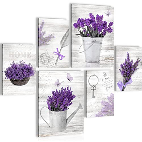 Novart Wandbilder Set Home Provence Lavendel Viollet - KEIN EXTRA RAHMEN BENÖTIGT - Modern Deko - Wohnzimmer Schlafzimmer N002963a