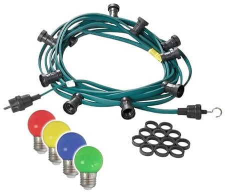 SATISFIRE Illu-/Partylichterkette Außenlichterkette mit bunten LED Kugellampen GERMANY (Grünes Kabel, 10m - 30 Lampen)
