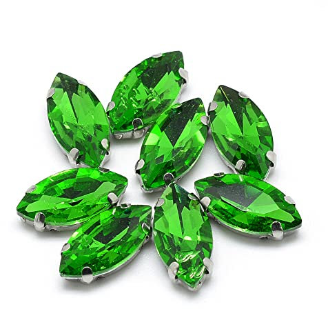 PandaHall 50pcs Horse Eye Sew on Rhinestone Green Crystal Glass Claw Rhinestones with Hole Platinum Prong Setting Flatback Claw for DIY Dress Clothes Shoes Bag Decorations