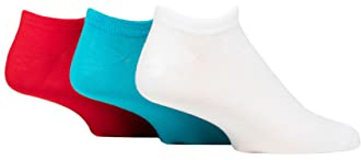 SockShop Wildfeet Mens Bamboo Trainer Socks Pack of 3 White/Teal/Red Plain 7-11