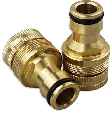 LAMXD Paquete de 2 conectores de grifo de manguera de jardín, conector hembra de latón roscado 2 en 1 de 3/4 y 1/2 pulgadas para manguera, adaptador de grifo roscado