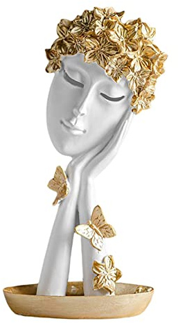 B Baosity Face Figurine Abstrakte Statue Maske Skulptur Aus Harz mit Einzigartigem Hohlmasken Design Handgefertigt für Wohnzimmer Büro Regal Dekoration, Weiß