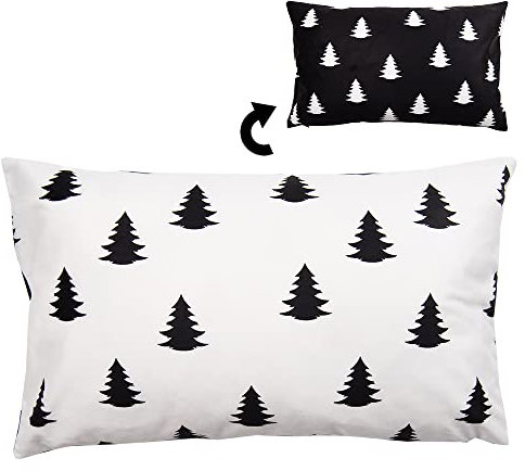 Clayre & Eef Kissenhülle 30*50 cm Weiß Schwarz Polyester Rechteckig Weihnachtsbaum Kissenbezug Zierkissenbezug