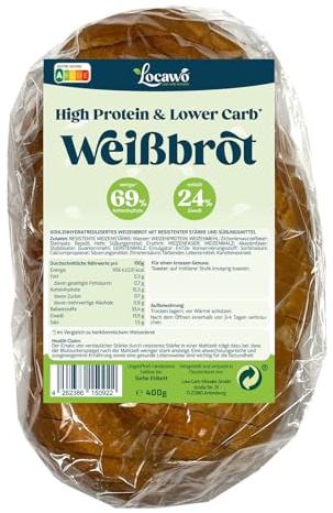 Locawo High Protein & Low Carb Weißbrot | Eiweißbrot | Voller Weizengeschmack | Vegan | ideal für eine eiweißreiche, kalorien- und zuckerreduzierte Ernährung