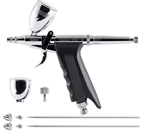 Gaahleri Airbrush Kit, Airbrush Gun Dual Action Gravity Feed Set, 0.38 & 0.5mm Needles, 1/2 & 1/4 OZ Fluid Cup, Multi-Purpose Air Brush Makeup Model Coloring Painting Nail Art Tattoo