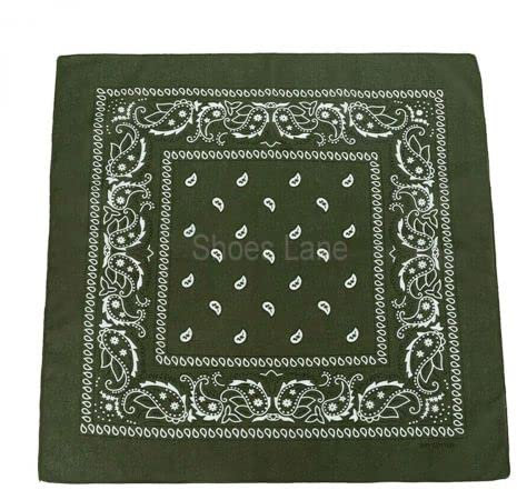 SHOES LANE® Cotton Bandana Paisley Mouth Protection Neckwear Head Scarf Wrap Band (Olive)