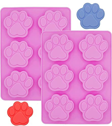 VENCILAZY Puppy Cat Dog Paw Shaped Silicone Chocolate Mold Vencilazy 2PCS-6 Cavity Paw Print Chocolate Silicone Mould Candy Ice Cube Tray Soap Pudding Jelly Cookie Baking Tools