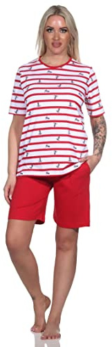 Normann Damen Kurzarm Shorty Pyjama in maritimer Optik - auch in Übergrössen, Farbe:rot, Größe:44-46