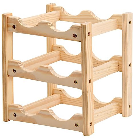 Botellero Madera, 3 Niveles 6 Botellas Estantes para Vino, Soporte de Almacenamiento para Botellas de Vino, Estantería de Vino Sostenedor de Botella para Encimera Despensa Cocina Hogar Bodega Bar (B)