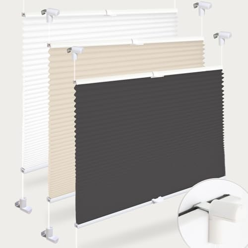 Plissee ohne Bohren Plissees Klemmfix 40 x 130 cm (BxH) Anthrazit HOHE QUALITÄT - LANGLEBIG Easyfix klemmträger Plissee Tür & Fenster