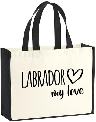 Huuraa Jutetasche Labrador my love Geschenk | Großer Shopper 21 Liter Juteshopper Black Tasche aus Jute und Baumwolle Einkaufstasche Geschenkidee Tragetasche mit Motiv