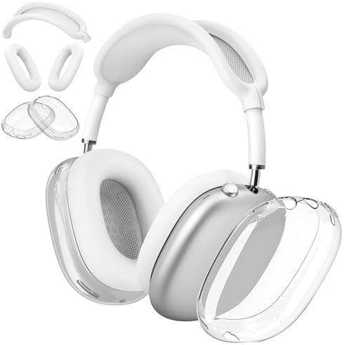 Silicone Case Cover for Airpods Max Headphones, Anti-Scratch Ear Pad Case/Ear Cups/Headband Cover for Airpods Max, 3-in-1 Accessories Case Protector (TPU White)