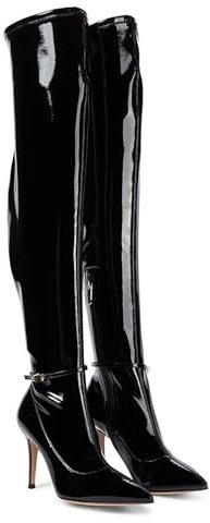 Stivali a Punta sopra Ginocchio da Donna Stivali Alti alla Coscia Spillo Sexy Stivali Lunghi Pelle Verniciata Lucida Stivali Eleganti alla Moda Stivali Caldi Tinta Unita,Nero,36 EU