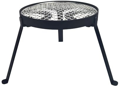 YBTMG Folding Campfire Tripod with 304 Stainless Steel Grill, Heavy Duty Cast Iron Camping Stand for Cooking Dutch Oven for BBQ Picnic Hiking Fishing Travel