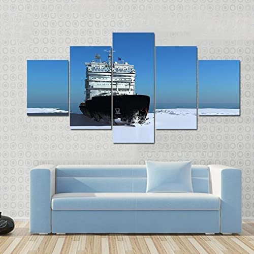 Kunstdrucke Gemälde 5 Teilig Leinwand Drucke,Wand Für Zuhause Malerei Wohnzimmer Wohnung Deko Modulare Bilder Eisbrecher Auf Eis Hd Gedruckt Poster (M/Ohne Rahmen 50 X 25 Cm) Schlafzimmerbü -4D2N+P0E6