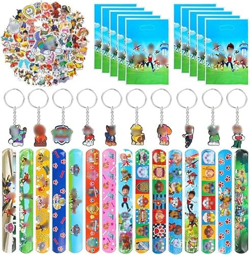 GUBOOM Mitgebsel Kindergeburtstag, 85 Stück Patrol Party Mitgebsel Set, 10Pcs Geschenktüten, 10pcs Patrol Schlüsselanhänger, 15 Schnapparmband, 50Pcs Patrol Aufkleber, Party Dekoration für Kinder
