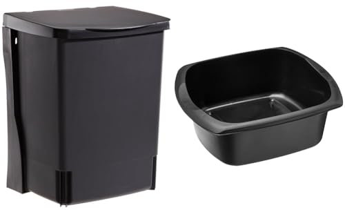 Brabantia 395246 Built-in Bin, 10 L - Black & Addis Rectangular Washing Up Bowl, Soft Black, 9.5 Litre