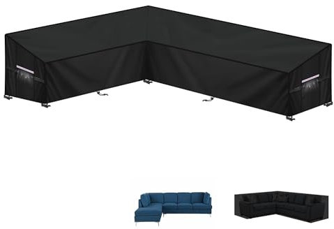 LAMUNI Housse Salon de Jardin en L-Forme Housse de Canapé Extérieur Housse Canapé D'angle 420D Oxford Bâche de Protection Imperméable Housse de Protection pour Canapé de Jardin, 180x260x90x80/60cm
