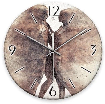 Kreative Feder Wanduhr „Liebe“ aus Stein (Keramik) in Schiefer-Optik; Durchmesser 30cm; mit leisem Uhrwerk (Liebe, leises Funkuhrwerk)