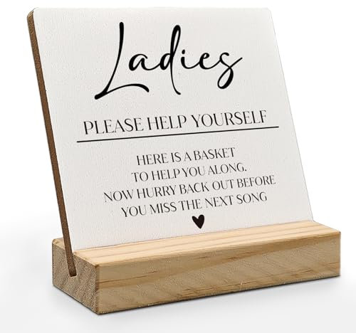 ANIANG Wedding Signs, Help Yourself Sign, Ladies Bathroom Sign, Wedding Bathroom Sign Desk Decor, WeddingBathroom Basket Wooden PlaqueSign with Wood Stand for WeddingRestroom Bathroom Ladies Room