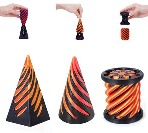 3Pcs Impossible Cone Fidget Toys for Kids - 3d Printed Spiral Cone Fidget Toy, Impossible Pyramid Passthrough Sculpture, Stress Relief Fidget Gadgets for Kids Adults Anxiety ADHD