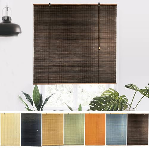 NIANXINN Indoor Bamboo Roller Blinds,Retro Roman Blinds,Natural Wooden Window Decorative Curtain,95% Blackout Roller Blinds,Sunscreen Privacy,Custom,Width x Height (150cm x 220cm,Brown)