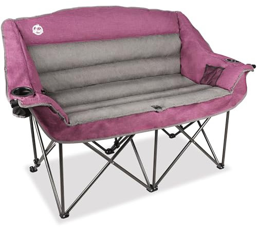 Northroad Faltbare Liegesofa fürs Camping - Doppelter gepolsterter Gartenstuhl für 2 Personen mit Becherhalter, Weinglashalter, Netzspeicher, 600 lbs Unterstützung für Picknick, Strand, Reise, Lila