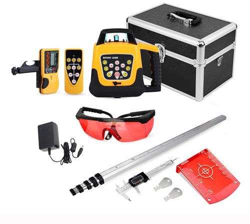 KayEsampra Livella Laser Rotante 360° Autolivellante Raggio Rosso, Raggio d'azione Fino A 500m di diametro, Orizzontale e verticale, con Telecomando, ricevitore laser (Rotary Laser)