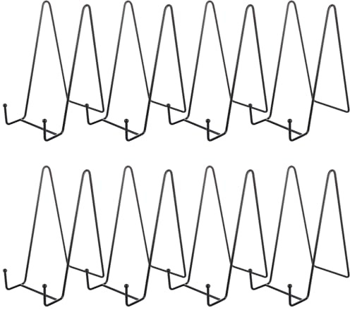 LOLYSIC Display Stands Metal Picture Frame Holder Plate Stand Display Holders Photo Frame Stand Easel Display Stand for Decorative Plate Dish Books Art Craft Tabletop, Pack of 8, Black (8 Inch)