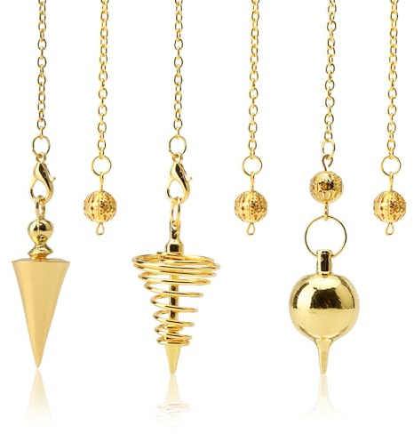 3 Pcs Pendel Esoterik mit Ketten Pendulum in Spiralform Kupfer Pendel | Pendel set, Wünschelruten für Weissagung, Tarot Zubehör, Reiki Balancing, Geschenke für Tarot Liebhaber, Golden