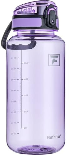 Fanhaw Bottiglia d'Acqua Trasparente in Tritan da 1000 ml con Tappo Chug, Senza BPA, Bocca Larga, Antigoccia – per Palestra, Viaggi, Casa, Scuola, Ufficio (Ametista)