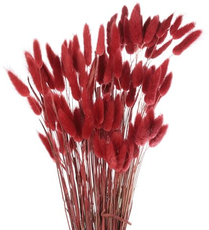 QUARKZMAN 50 Pcs Faux Herbes de Pampa, 17/43cm Fausse Herbe de Pampa, Décoration de Fausse Herbe de Pampa pour Salon Fête Mur Vase Décoration de Mariage, Rouge