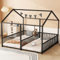 Zravenna Kinderbett Bodenbett 90x200cm für 2 Kinder, Metallbett Hausbett Kinder mit Geländer, Doppelbett Design, Ohne Matratze, Eisenrahmen, Schwarz