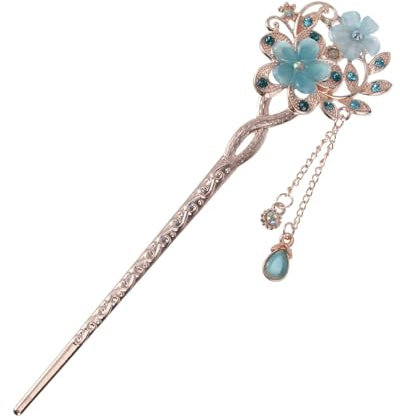 TPZORJX Baguettes à cheveux vintage avec fleurs opales, Épingle à Cheveux Chinois Baguettes, Accessoires Cheveux Femme avec Décoré de Fleurs et de Glands Chignon, Hairpin pour Cheveux DIY Accessoire