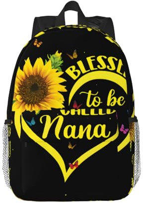 YZHYWJFF Blessed To Be Called Nana-Rucksack, Sonnenblumen-Druck, verstellbare Schultergurte, perfekt für Schule und Outdoor-Aktivitäten, Schwarz , One size