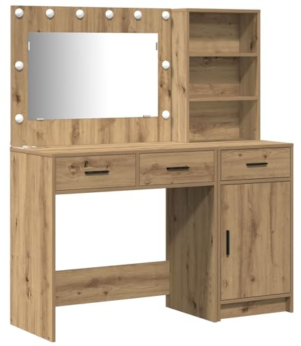 vidaXL Dressing Table 2 pcs Brown 78.5 x 41 x 135 cm Engineered Wood | A modern look that suits any bedroom, Comes with drawers and built-in shelves, Soft lights for an ideal view at the mirror
