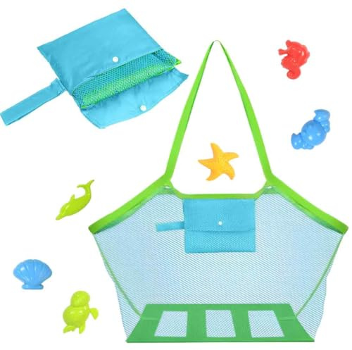 Bolsa de playa, bolsa de malla para juguetes de playa, grande para juguetes acuáticos, bolsa de entretenimiento para niños, bolsa de juegos, plegable para vacaciones familiares