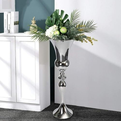 ACROSSPART Bodenvase Groß Moderne Deko Metallvase Pokalvase Blumenvase für tulpen Silber Große Blumenvase Home Dekoration, 74CM