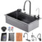 AIVANOTO Lavello da cucina a cascata, 85 x 50 cm, nero, XL, grande, rettangolare, in acciaio inox, con sifone, scarico da cucina, 1 lavandino da cucina, a filo