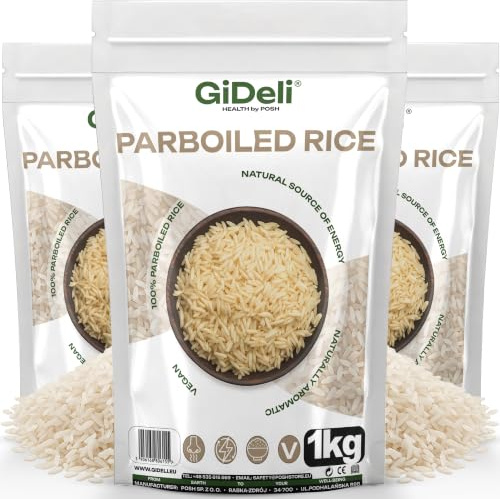 GiDeli Parboiled Reis, Langkornreis, Wiederverschließbarer Beutel, 3x1kg | Vegan, ohne Zusätze, locker und körnig, für Beilagen, Currys, Salate, Suppen, in Europa verpackt
