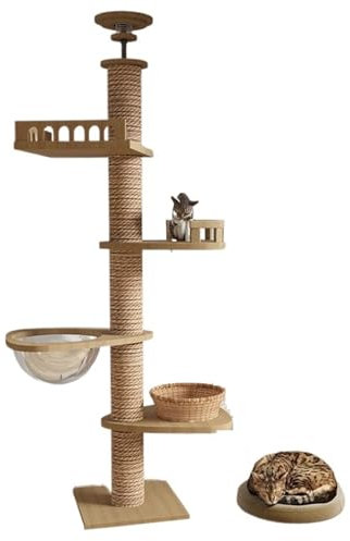Cat Scratcher Floor to Ceiling Cat Tree for Large Cats, Multi-Function Tower, Soats, Multi-Function Tower, Soft Flannel Hammock, Sisal Bed, Wooden Cat Scratching Post Cat Scratching Post(3m)