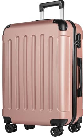 yonsly® Koffer Suitcase L Roségold, Trolley Reisekoffer, Rollkoffer Handgepäck mit 4 Rollen 360°, ABS Hartschalen, Sicherheitsschloss, Weicher Gummigriff, 210D-Futter