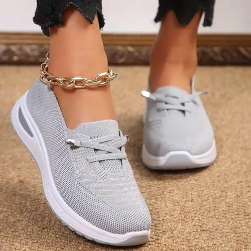 Women Comfy Orthopedic Walking Shoes Women Lightweight Slip-On Knitted Sneakers Comfortable Fashion Flat Walking Shoes Breathable Slip On Arch Support Non-Slip Sneakers